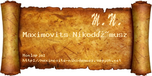 Maximovits Nikodémusz névjegykártya